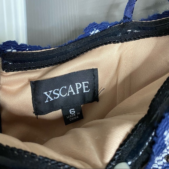 🥂🍾 Xscape New Sparkle / Lace Overlay Formal Dress Navy White Silver 6 - Picture 12 of 17